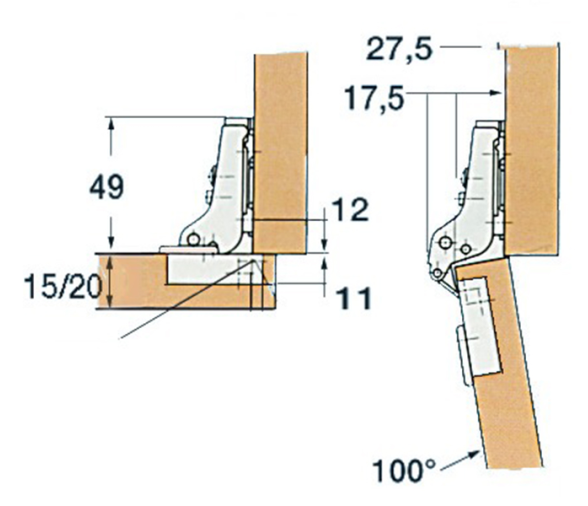Bisagra Acero inox para armarios 5-9 mm
