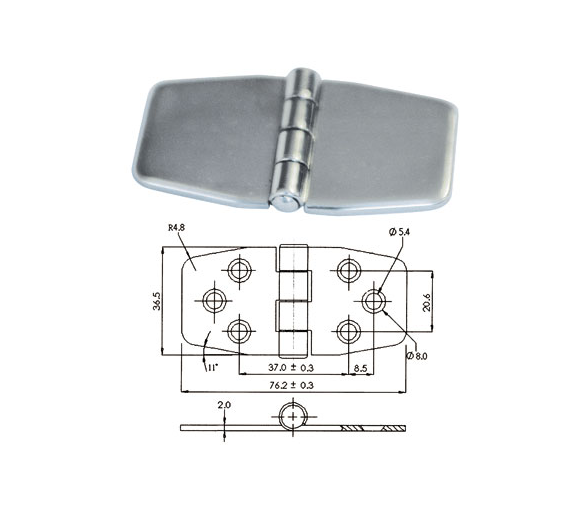 COVERED STAINLESS STEEL HINGE 70x40mm