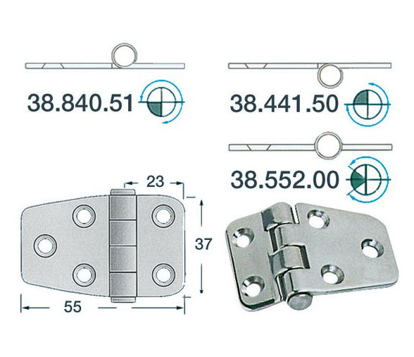 2 mm Thickness 55 x 37 mm Stainless Steel Hinge