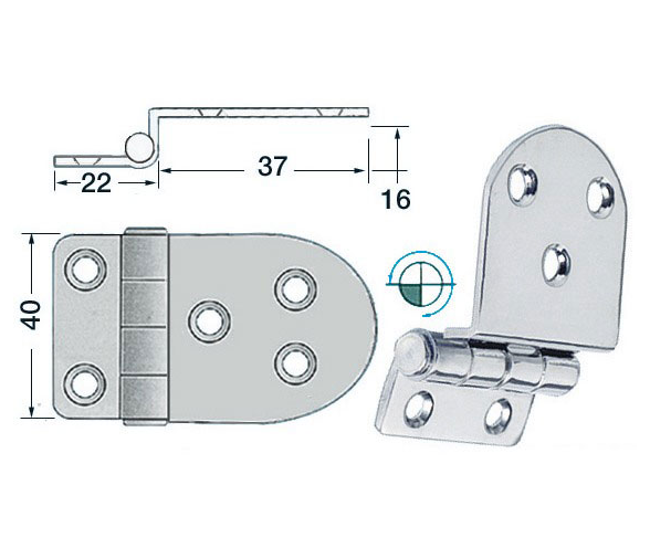 Bisagra Acero Inoxidable 59 x 40 mm con Desnivel