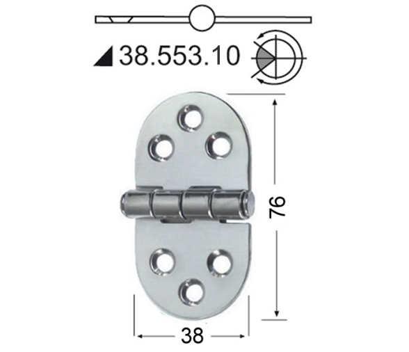 2 mm Thickness 76 x 38 mm Stainless Steel Hinge