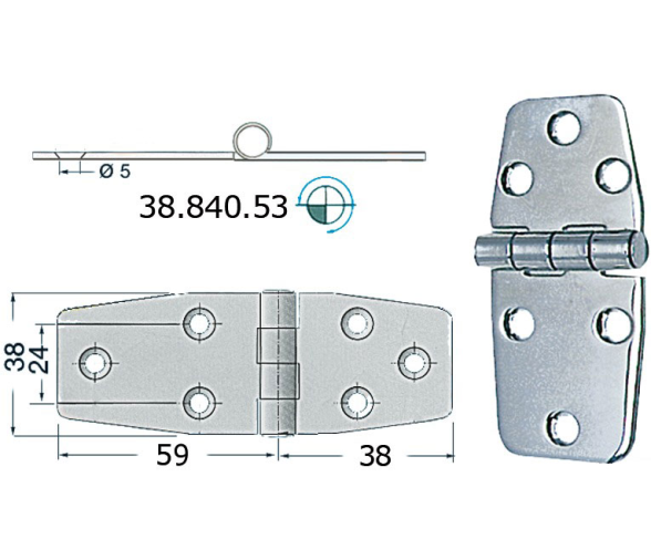 97 x 38 mm Thickness 2.5 mm Stainless Steel Hinge