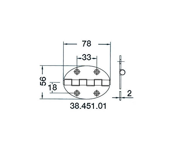 Bisagra Oval Eje Saliente Inox 78 x 56 mm