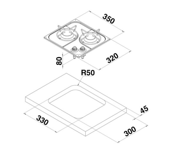 Can Cocina de Acero Inoxidable con 2 Quemadores SR