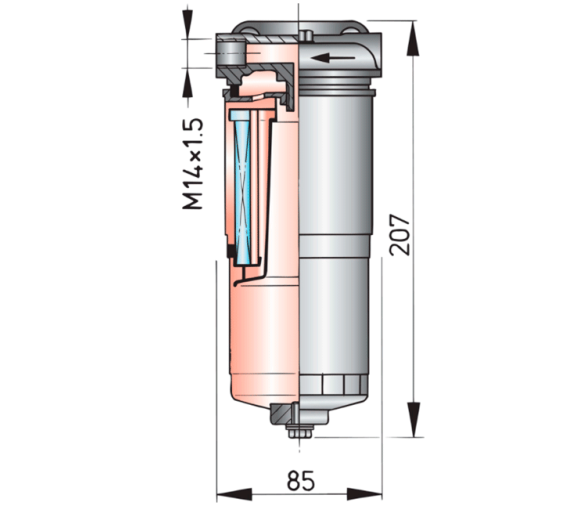 Vetus filtro de combustible, separador de agua 180 l/h