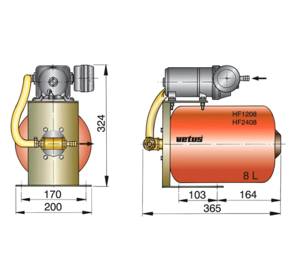Vetus Sistema de Agua a Presión HF 8 L